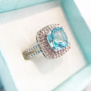 Aqua Rose Pink Zircon Sterling Silver Ring